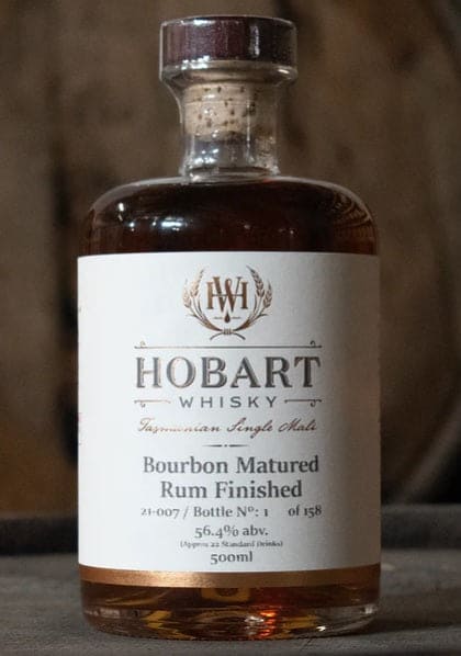 Hobart Whisky Bourbon Matured Rum Finished Single Malt Whisky 500ml Batch 21-007 56.4% ABV