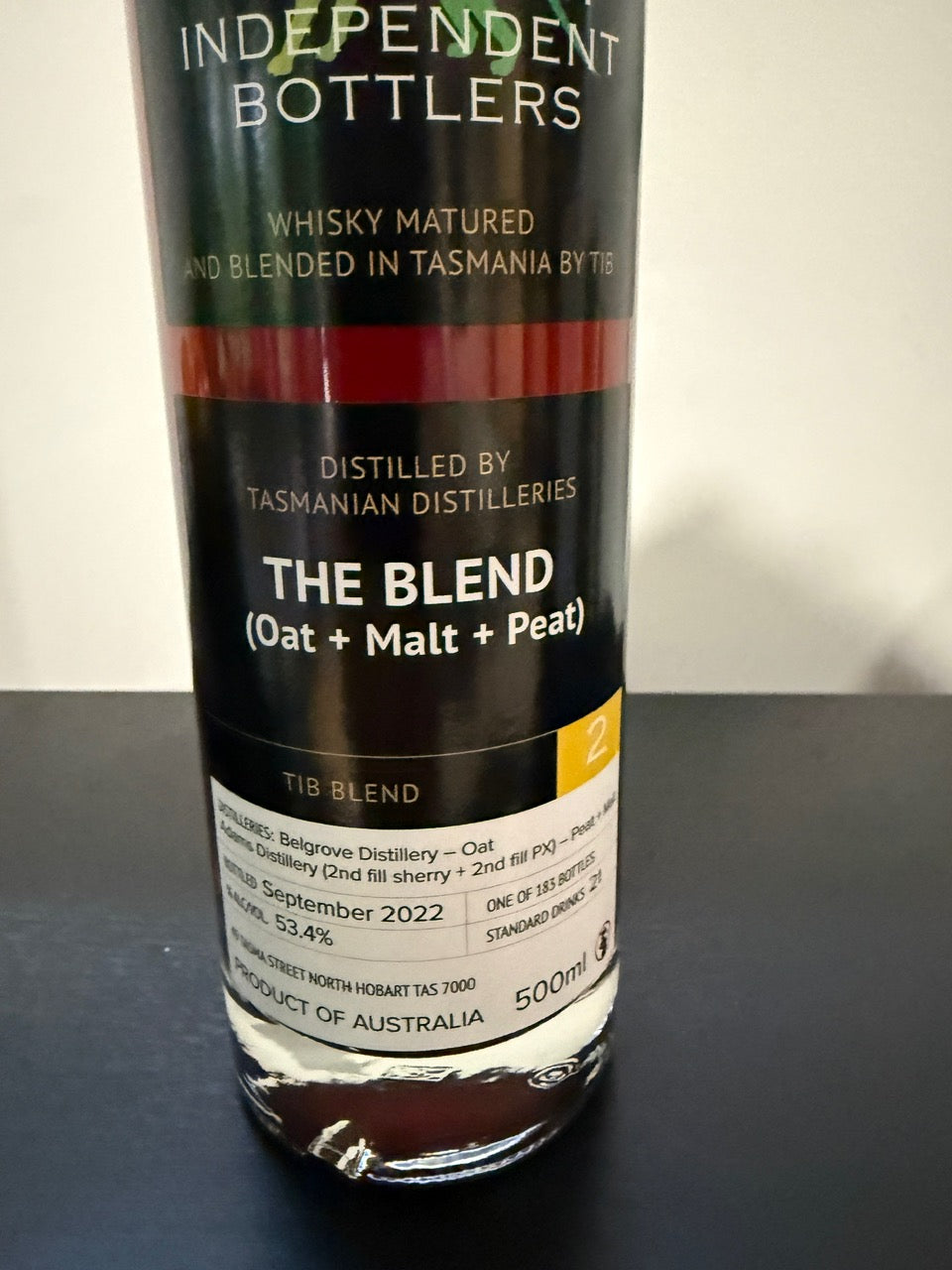 Tasmanian Independent Bottlers (TIB) The Blend (Oat + Malt + Peat) 53.4% ABV 500ml